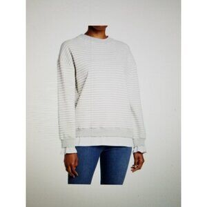 Cali Be Women's Layered Oversized Sweatshirt in Light Grey Stripe Size S